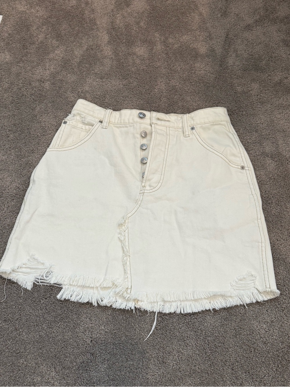Women’s Free People Cream Denim Mini Skirt with Button Front